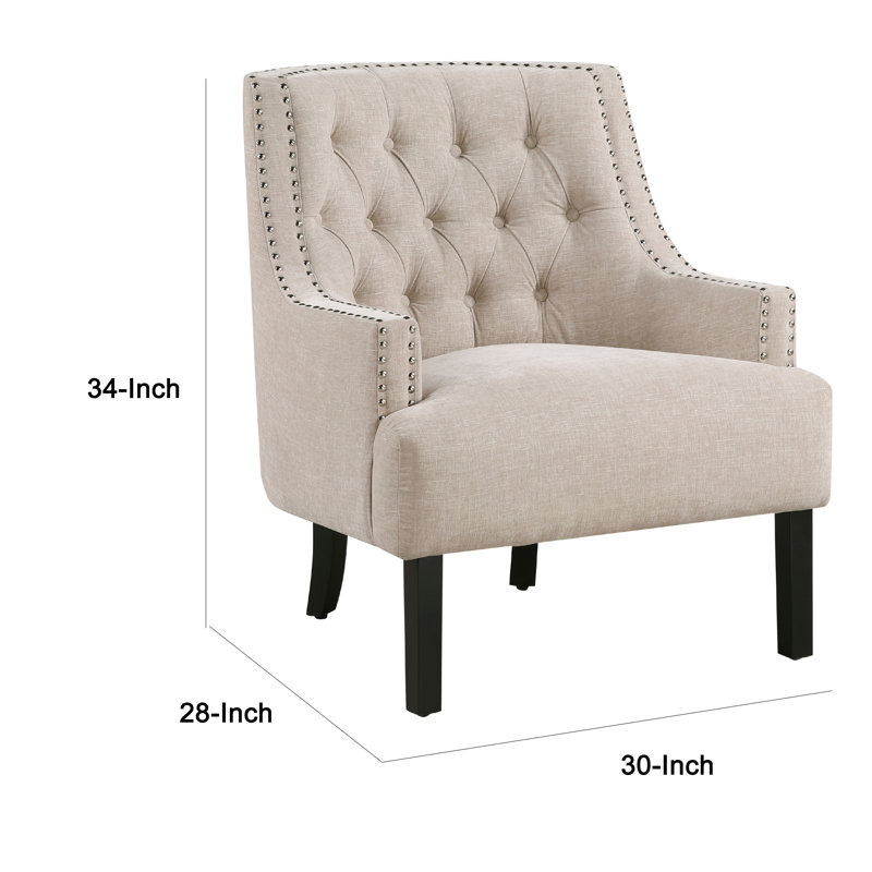 Fauteuil décoratif Daisie, chenille beige capitonnée, bois massif, Beige
