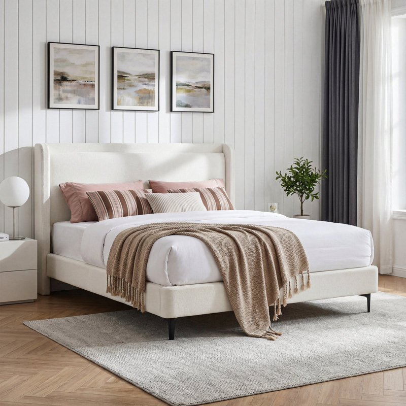 Upholstered Platform Bed Frame with Solid Pine Slats & Center Support, 2 Sizes, CertiPUR-US Certified Foam, Premium Velvet Bed for Bedroom