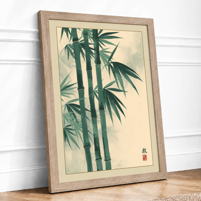 Three Bamboo Stems Japandi - Framed Print