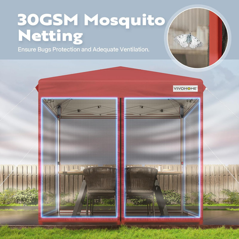 Tente d'extérieur escamotable en acier avec moustiquaire, 8 pi X P 8 pi, Rouge