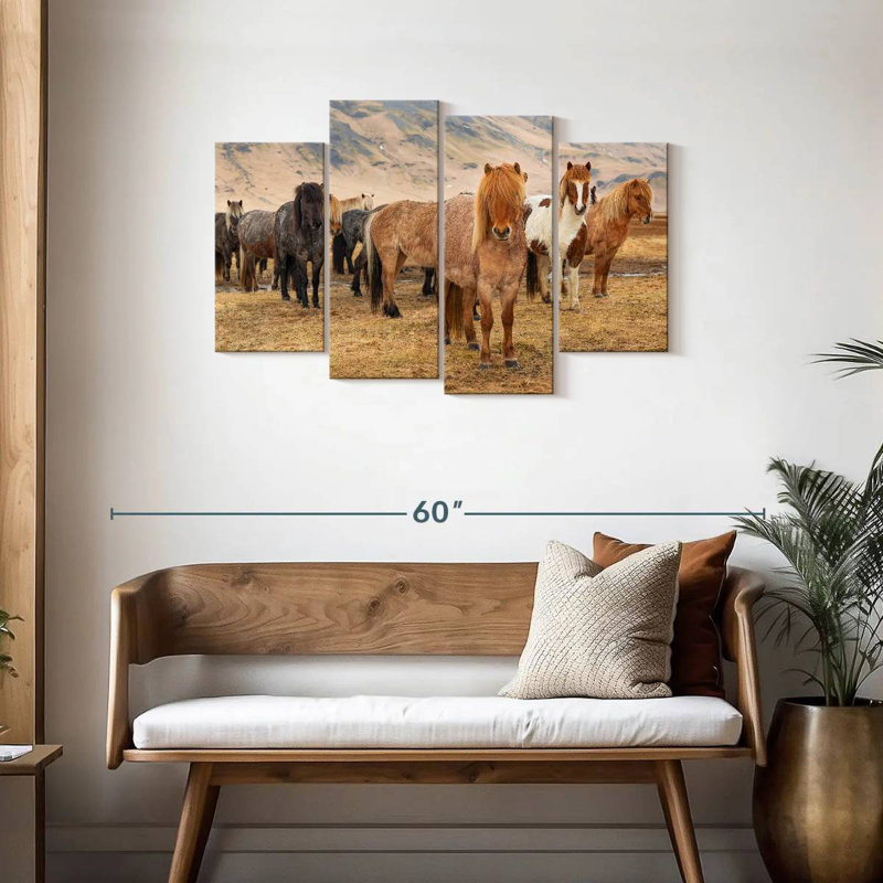Brampt, chevaux islandais dans la campagne III, H 27 po x l 43 po