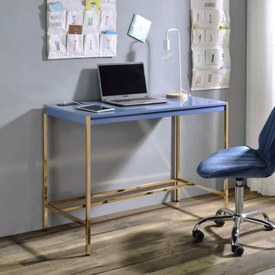 Bureau d'écriture, bleu marine et or avec ports USB