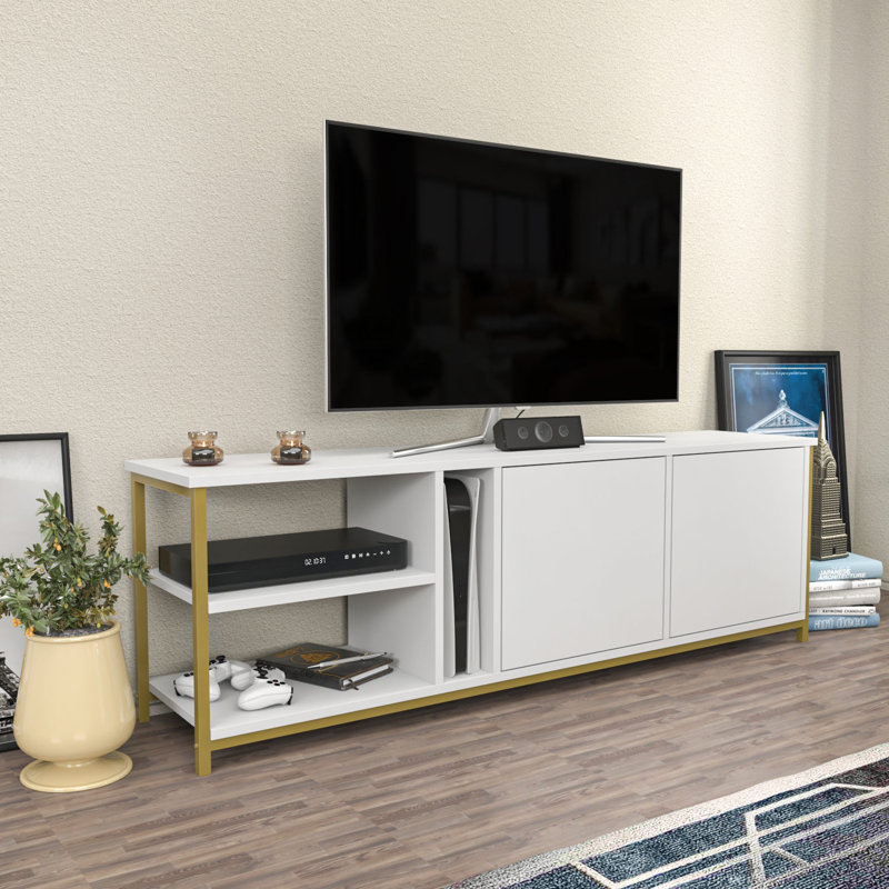 Meuble télé, Blanc / Doré