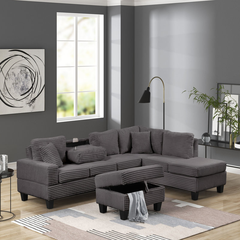 Canapé modulaire inclinable moderne en bois, Velours gris velours