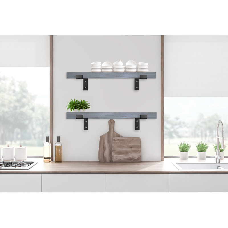 Emerald Lee 2 Piece Oak Bracket Shelf, 2" H x 43" W x 8" D, Gray