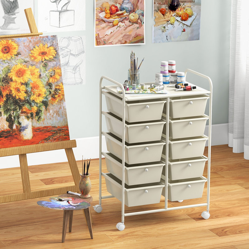 Nally 10 Drawer Storage Drawer with Locking Wheels, White