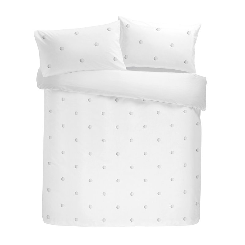 Dot Garden Duvet Cover Set, Double Duvet Cover + 2 Standard Pillowcases, White/White Dots
