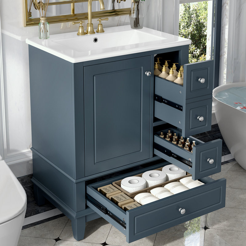 Bathroom Vanity with Sink and Drawers, Blue Gray