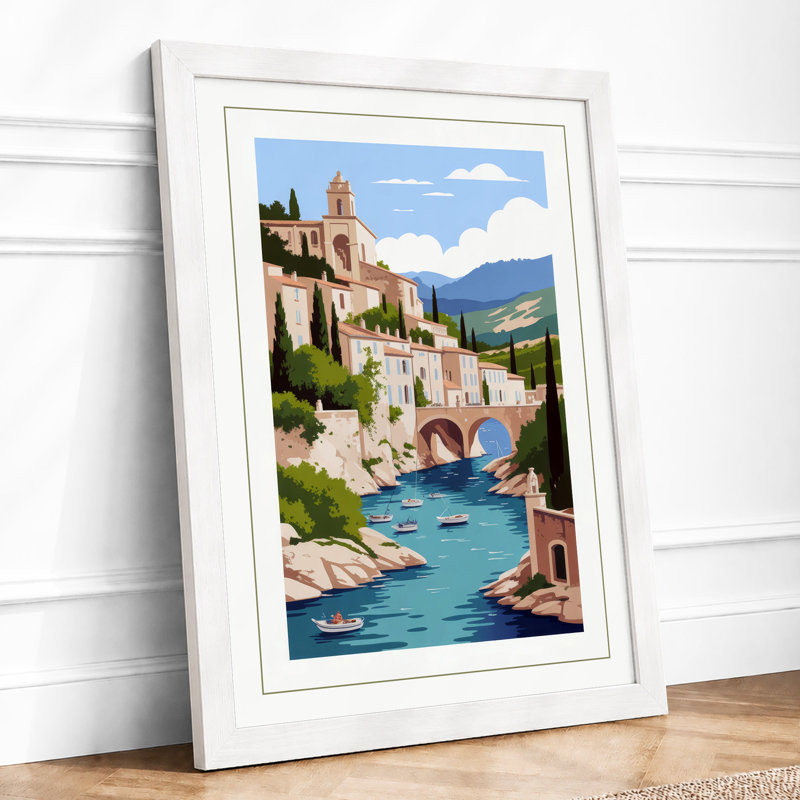 Mediterranean Village Light Coastal - Framed Print, A3 - 42.0 x 29.7 cm, White