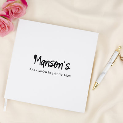 Livre d'or personnalisé pour fête de naissance avec des accents dorés, nom personnalisé de script moderne, date, livre d'invités blanc dans le registre 120 pages 8,5 x 8,5 souvenirs pour bricolage, album, album photo
