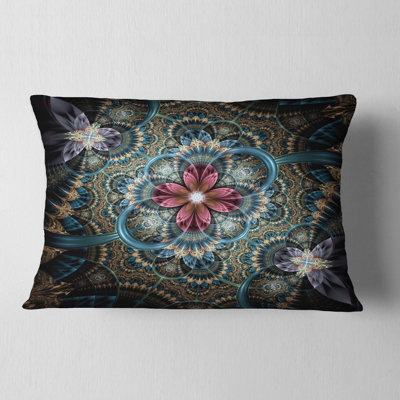 Dark Purple Fractal Flower - Floral Printed Throw Pillow