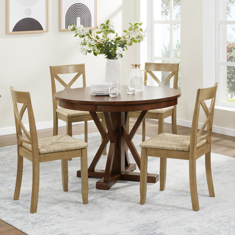 Solid Wood Farmhouse Style X-Back Dining Chair With Woven Seat, Natural, 4