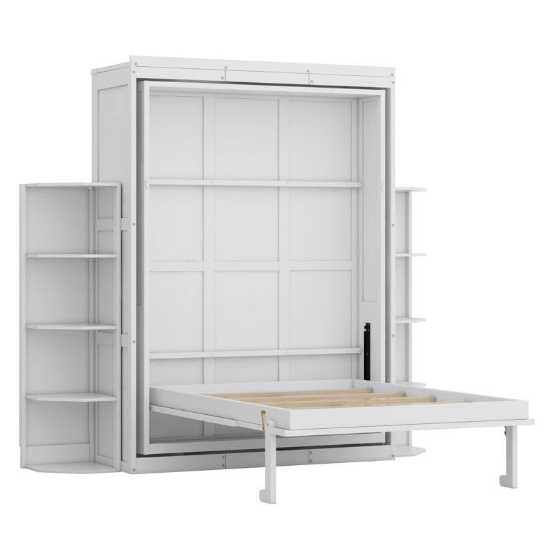 Lit escamotable avec armoire murale cachée, Blanc