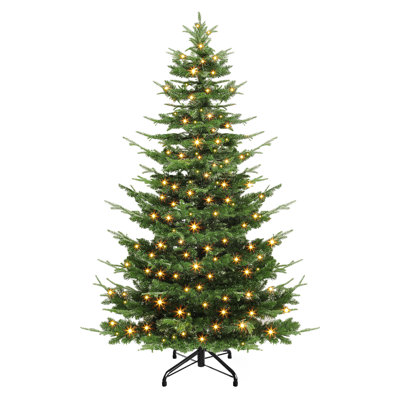 Sapin de Noël artificiel de 6,5 pi / 7,5 pi avec lumières préinstallées et décoration en cristal de neige
