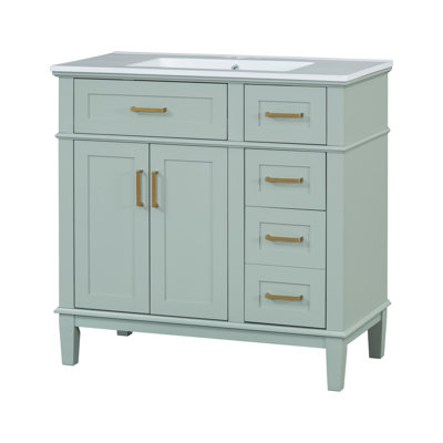 Modern Elegance: meuble-lavabo vert de 36 po avec lavabo en céramique et grand rangement