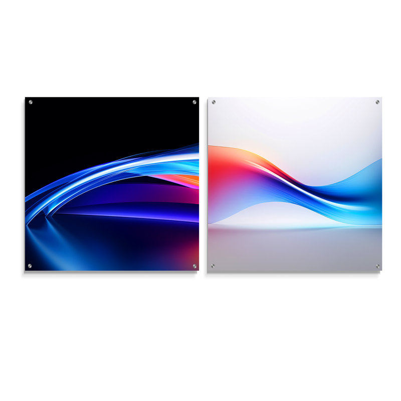 Blue Prism Pulse - ensemble d'art mural en verre acrylique arc-en-ciel de 2, H 36 po x l 73 po