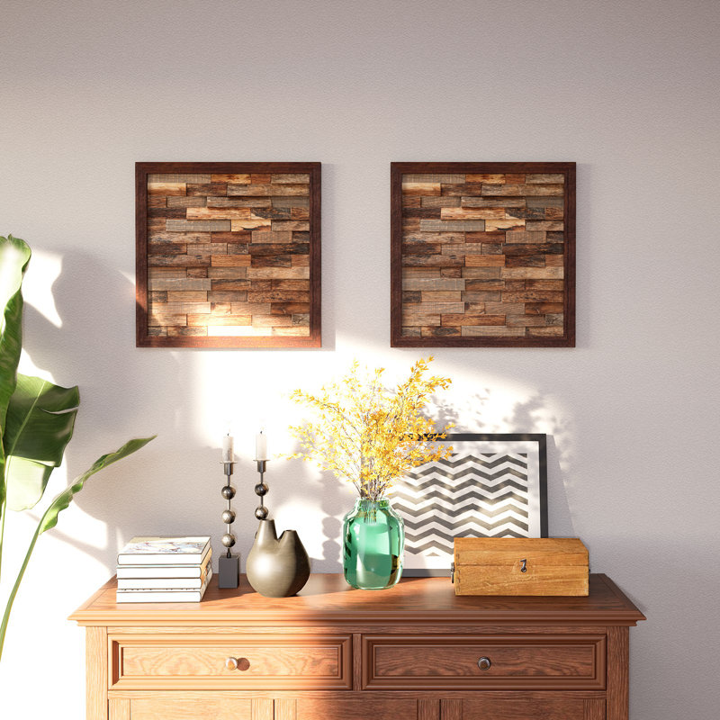 Rustic Brick and Wood Abstract Wall Art, 18" x 18"