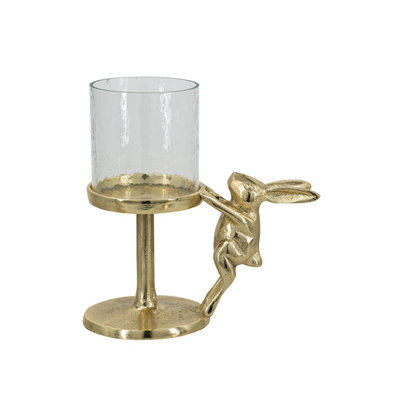 Porte-bougie doré avec abat-jour ourlet en verre transparent