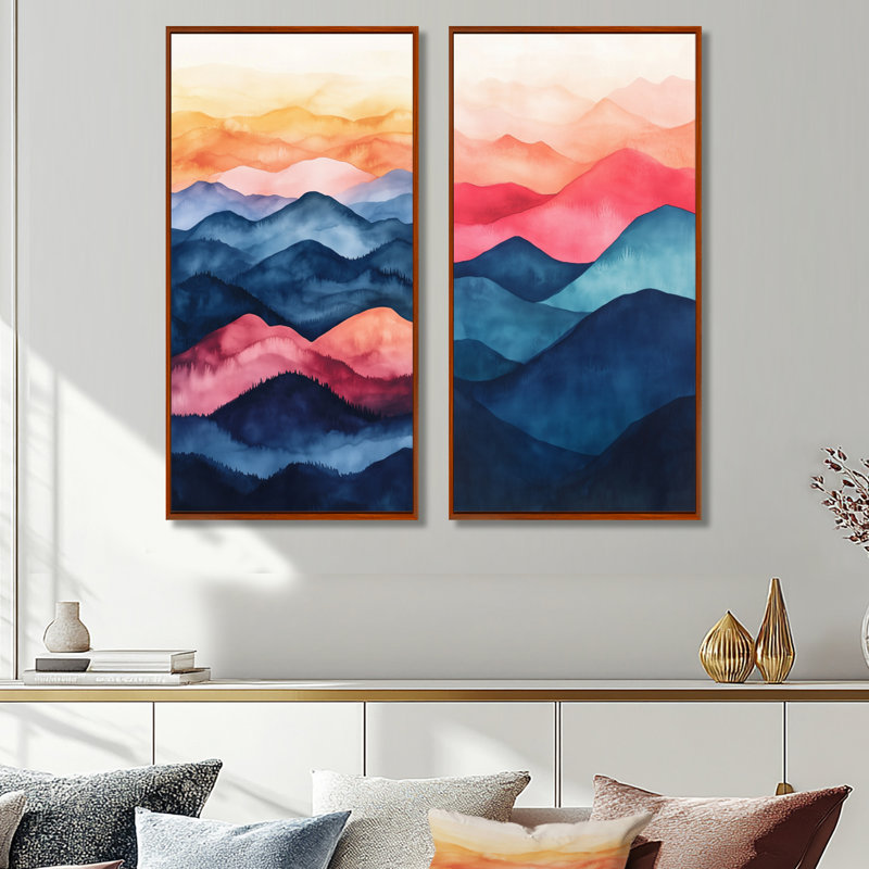 Coucher de soleil dégradé, art mural sur toile de montagne abstraite, Sunset Gradient Hills Mountains, H 32 po x l 32 po