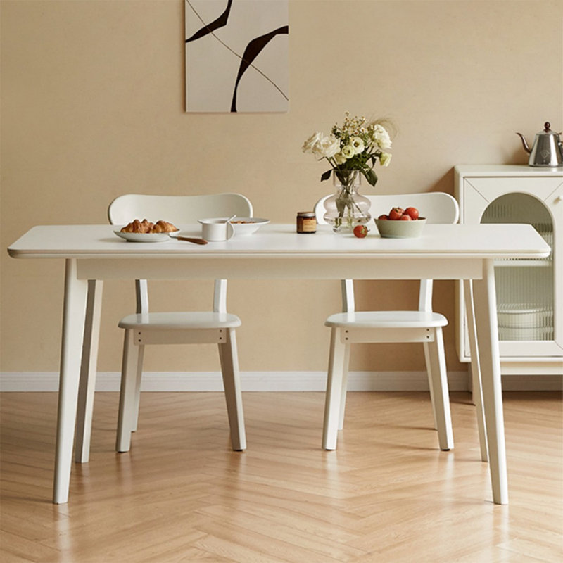 White Rectangular Stone with  Solid Dining Table For Dining Room/Kitchen