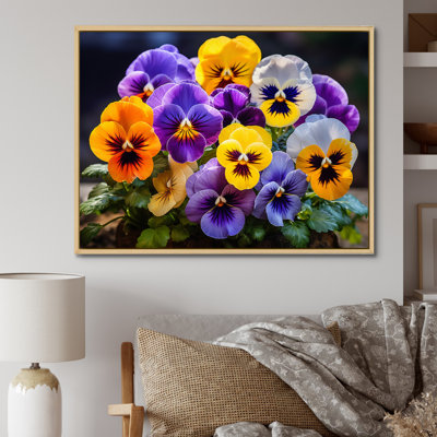 «Purple Pansies Vibrant Pansies», reproduction d'art sur toile encadrée