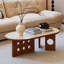 Table basse ovale en noyer fritté + bois manufacturé