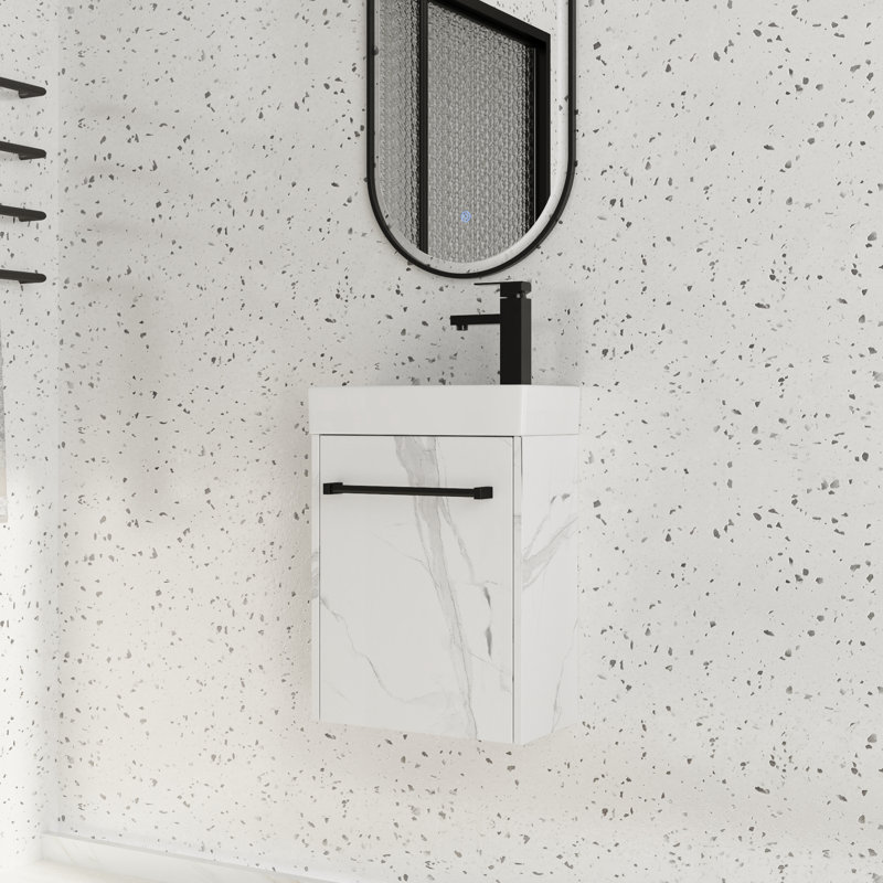 Meuble-lavabo simple 16 po avec plateau en céramique 16 po, Blanc de Carrare