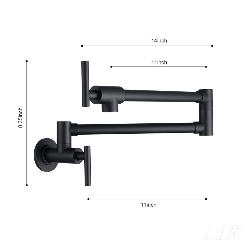 Wall Mount Folding Kitchen Pot Filler Faucet with Swivel Arm and Dual Handles for Easy Use and Space Saving, Matte Black