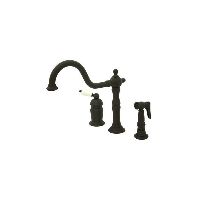 Kingston Brass Heritage Single-Handle 3-Hole Widespread Kitchen Faucet with Brass Sprayer, Oil Rubbed Bronze