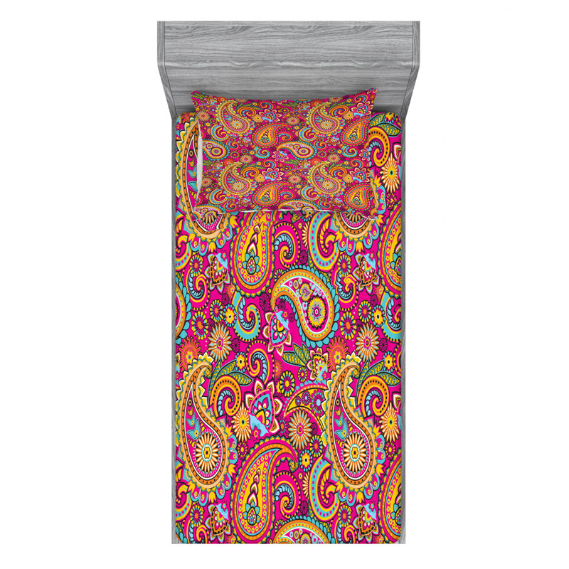 Microfiber Sheet Set, Twin Sheet Set with Fitted Sheet, Pink Paisley
