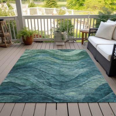 Machine Washable Indoor/Outdoor Cinead ACN1700 Teal 9' x 12' Rug