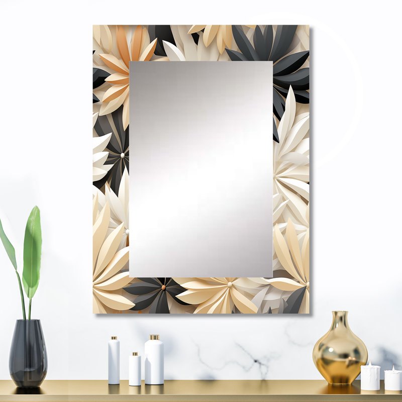«Giovanny» blanc et noir minimaliste fleurs sérénité - miroir mural de chalet, 32 po x 24 po