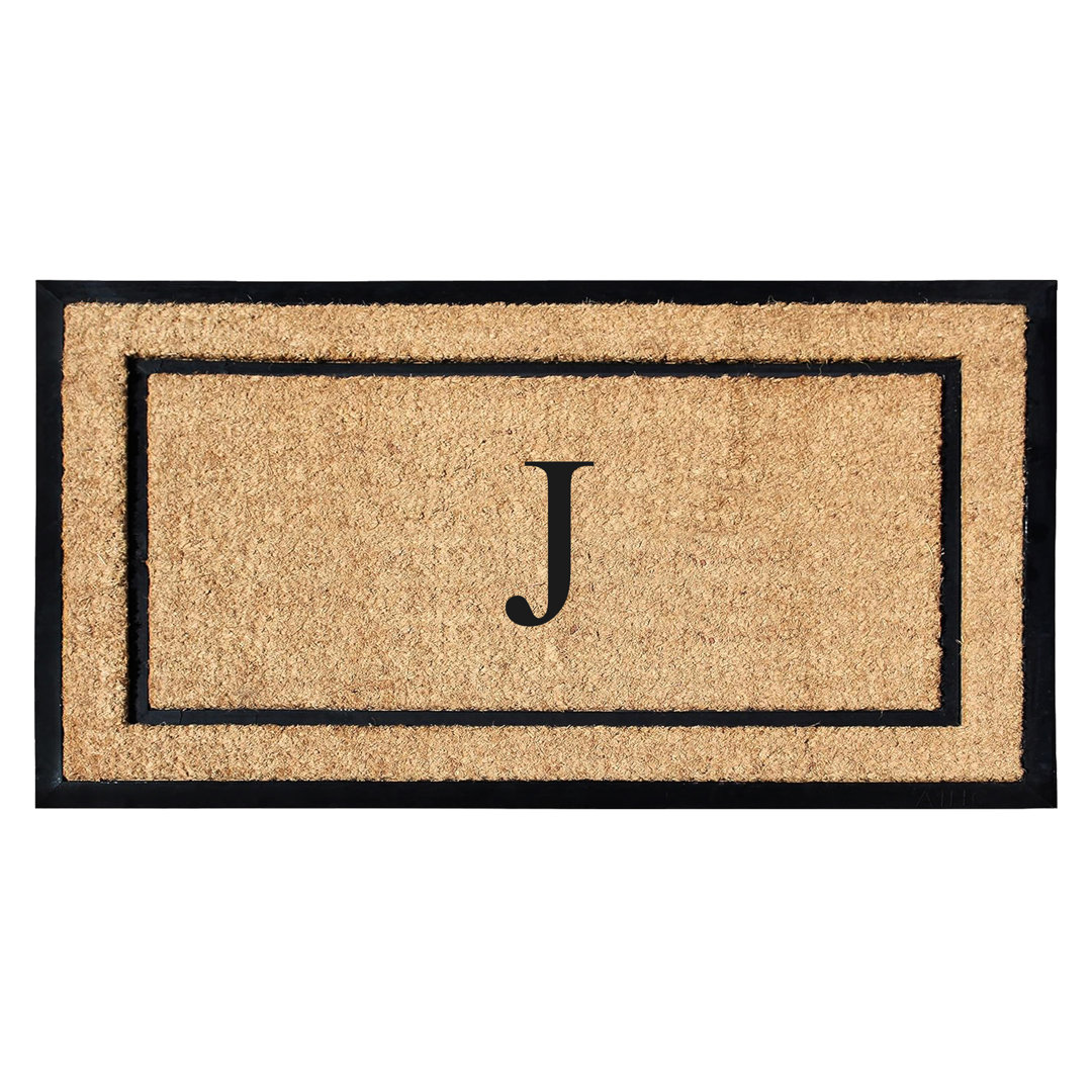 Danielian Rubber Coir Classic Border Monogrammed Doormat  24" x 48" Non-Slip Outdoor Door Mat Latitude Run® 