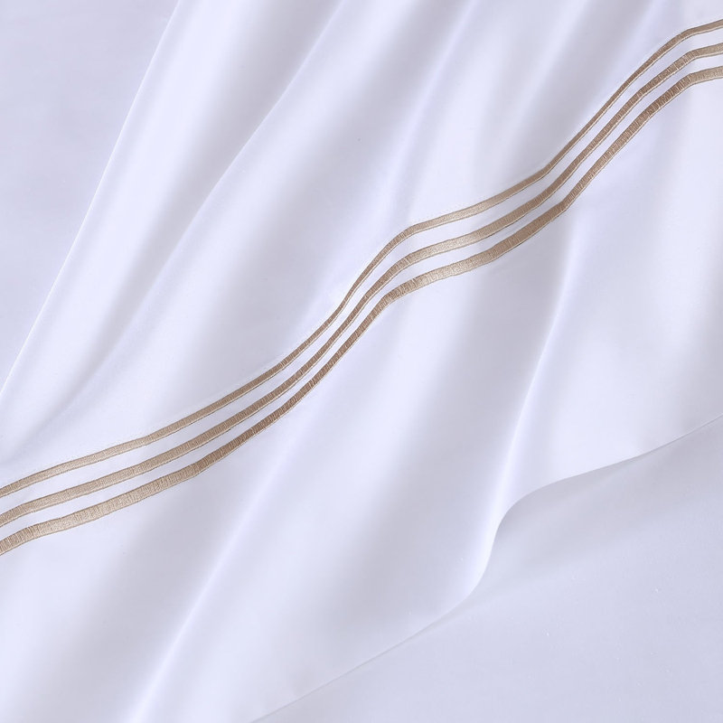Triple Luxe Sateen Sheet Set , White/Gold, Queen Sheet Set