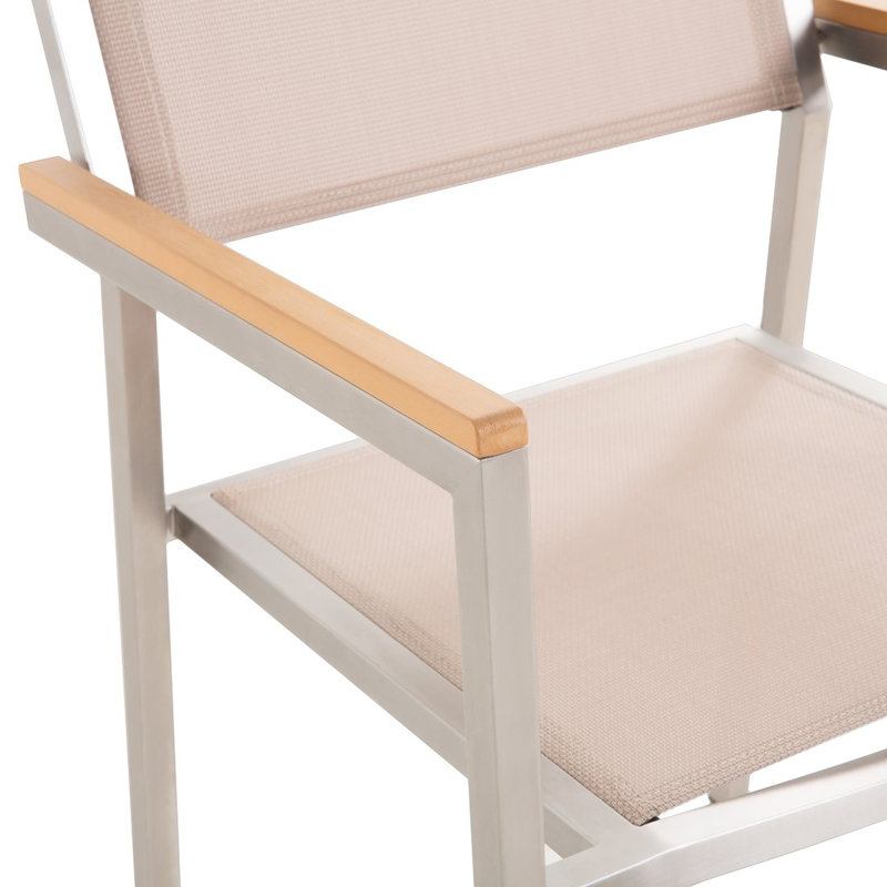 Lothen Stacking Patio Dining Armchair with Cushion, Silver/Beige