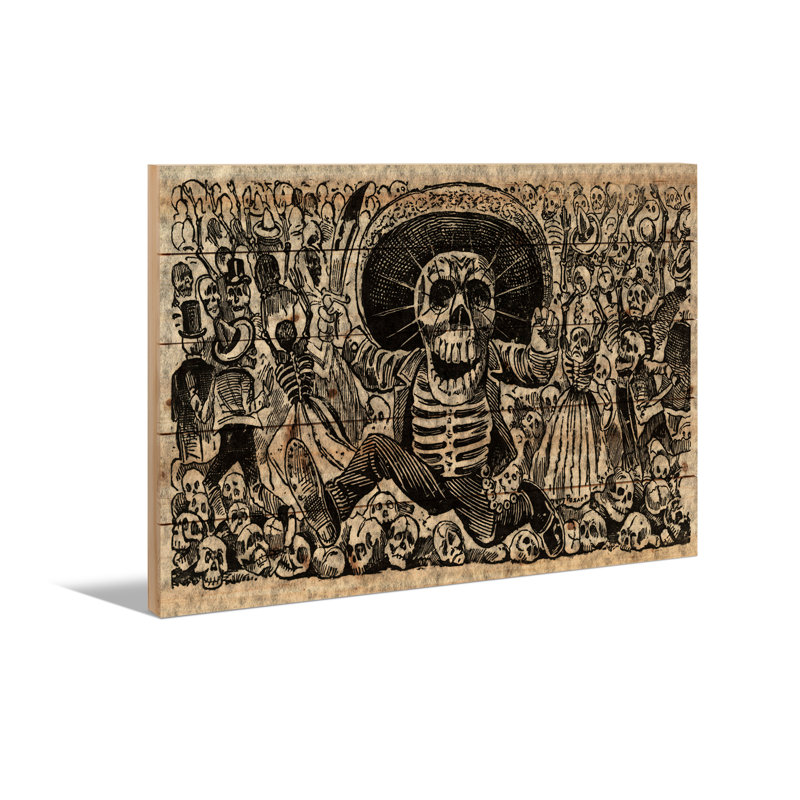 Wood Wall Art Print - Skeletons - Calavera from Oaxaca by Jose Guadalupe Posada, 26" H x 40" W
