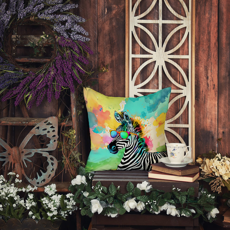 Hippie Animals Outdoor Throw Pillow, 14"H x 14"W