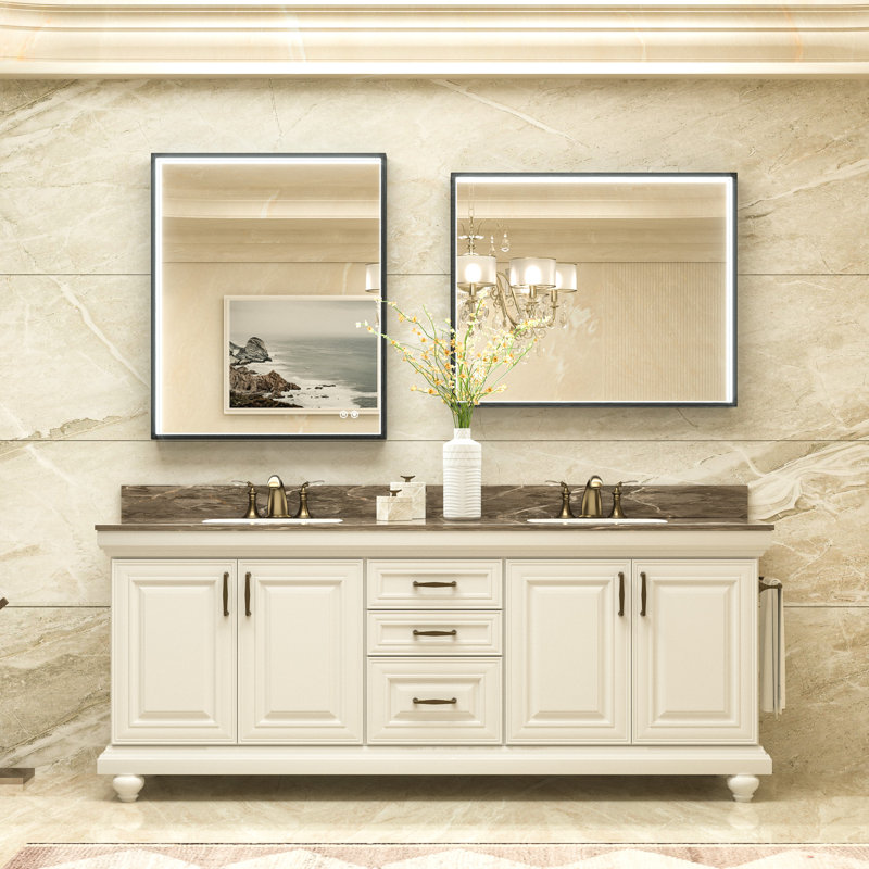 Miroir de salle de bain à cadre en métal avec anti-buée, 36 po x 30 po