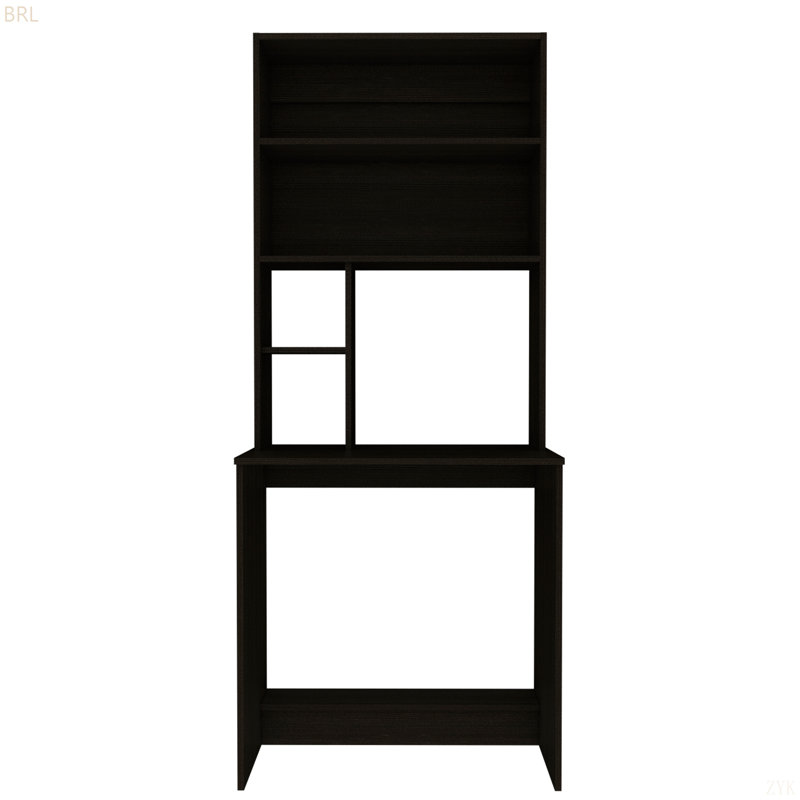 Bureau d'ordinateur noir à 4 tablettes avec huche Wengue