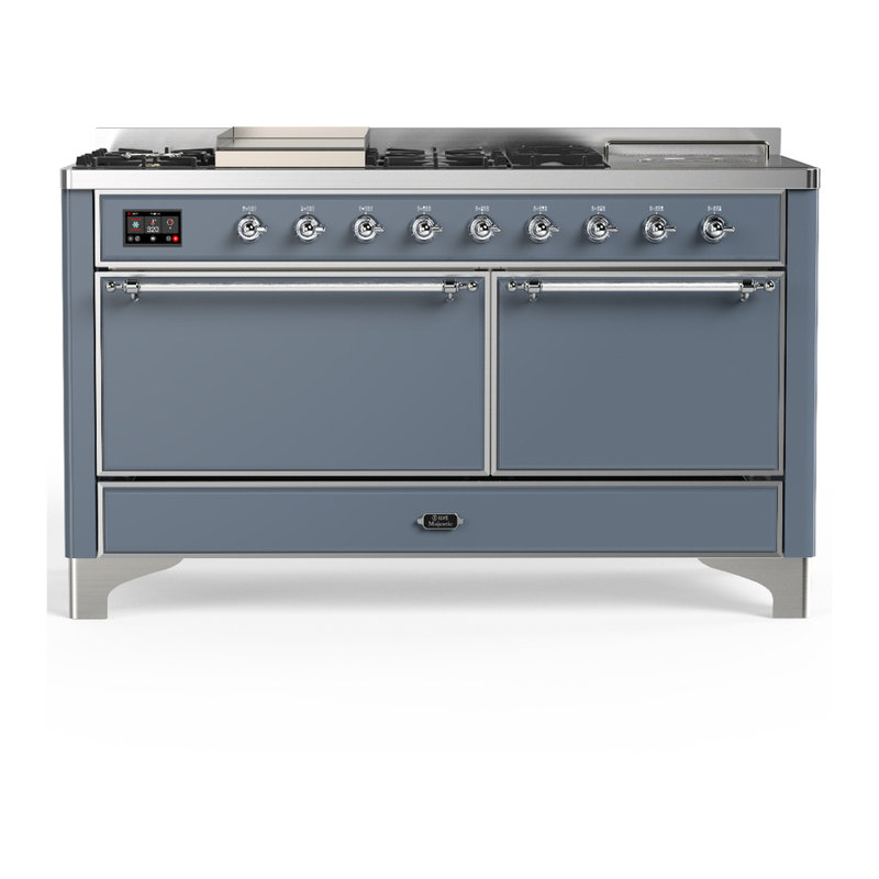 Majestic III Series 60 Inch Dual Fuel Range with 7 Sealed Burners, Griddle, Frenchtop in Antique White (Natural Gas, Copper Trim)