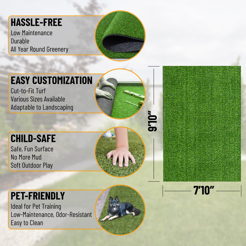 Green Waterproof 8x10 Artificial Grass Rug for Patio and Pet Areas