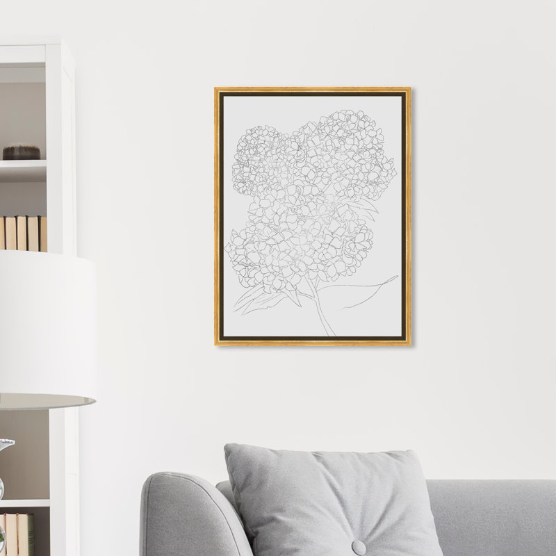 Jardin d'hortensias - impression, Encadrement doré, H 36 po x l 30 po