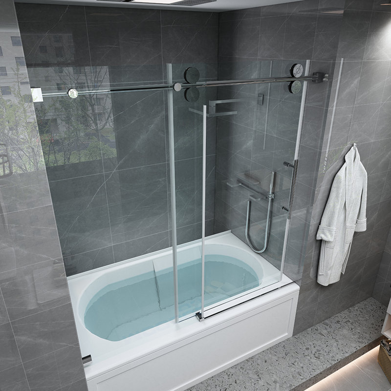 Porte de baignoire coulissante en verre trempé sans cadre l 60 po x H 66 po, Acier