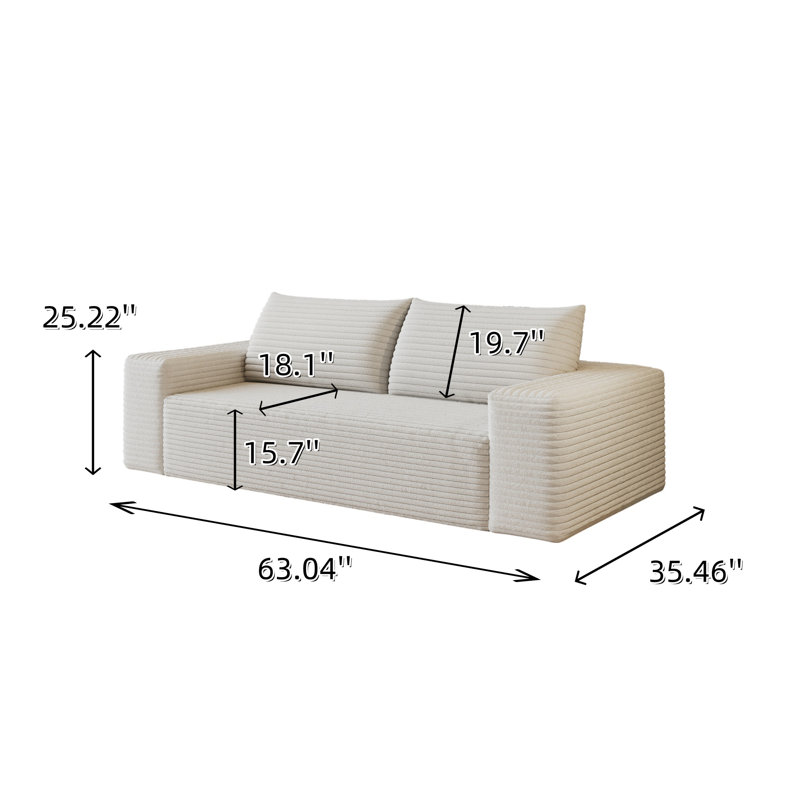 Canapé en velours côtelé Corduroy, H 25,22 po x l 63,04 po x P 35,46 po, Blanc
