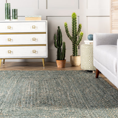 Tapis vert en jute / coton tressé à la main Delatte