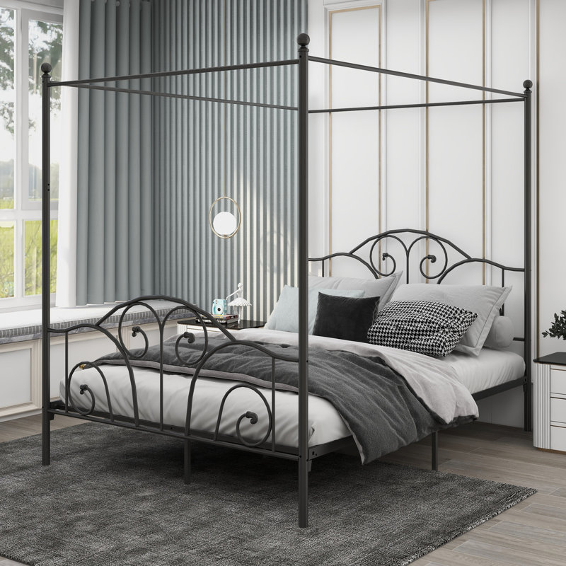 Mayssa Metal Canopy Bed, Black, Queen