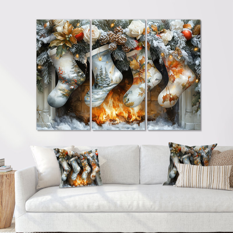 Orange orange bas de Noël II - ensemble de reproductions d'art mural de Noël, Métal métal, H 32 po x l 48 po x P 1 po