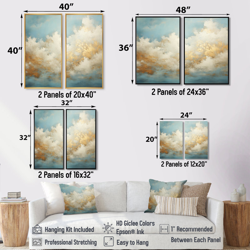 Décoration murale beige or Minimalisme nuages III - Beige, H 32 po x l 32 po, Reproduction encadrée sans passe-partout, Doré