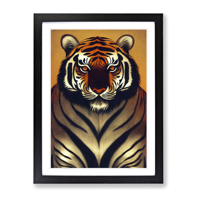 Focused Tiger - Single Picture Frame Painting, Black, 64cm H x 46cm W x 2cm D