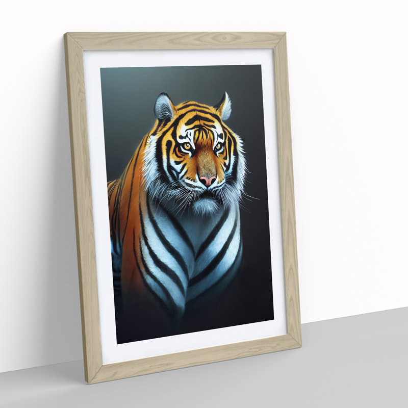 Striking Tiger No.2 - Framed Print, 64cm H x 46cm W x 2cm D, Oak Framed